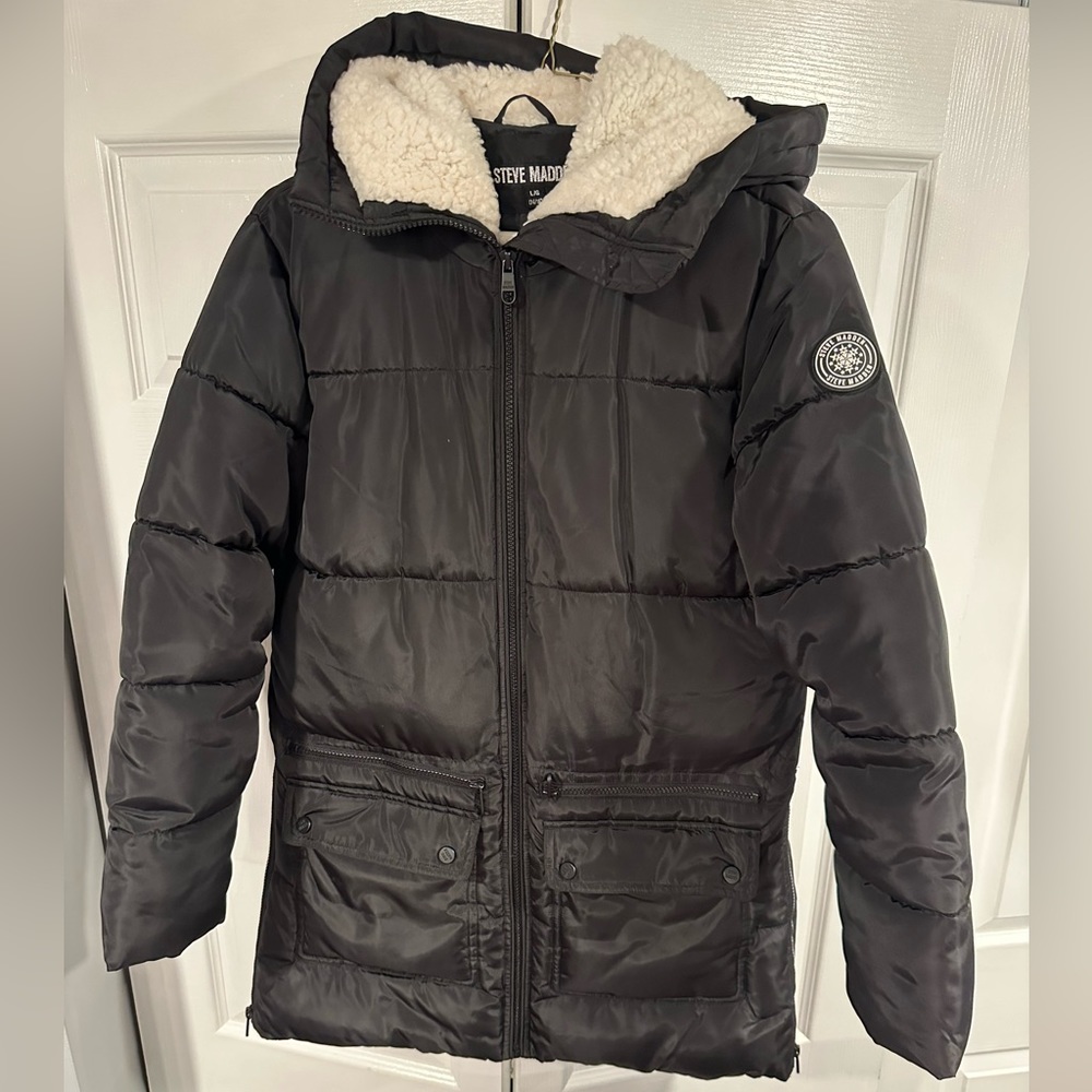 Steve Madden Parka Insulated Weather Resistant Quilted Mid-Length Puffer Jacket